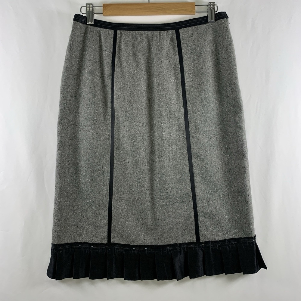 Garnet Hill Academia Wool Blend Skirt Sz 8 Pleated Silk Beaded Hem Parisian